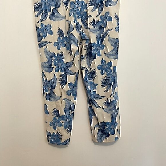 DRAPER'S DAMON'S Look Of Linen Print Crop Pants Cream Beige Blue Tropical Floral - Picture 11 of 11